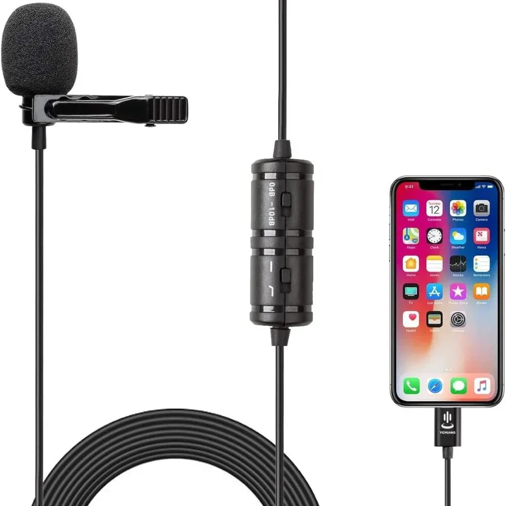 Lavalier Lapel Microphone 6M Condenser Compatible with iPhone and Smartphones